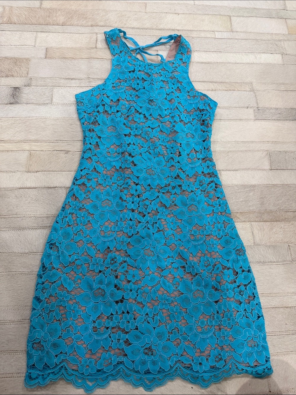 NBD Sleeveless Floral Lace A-Line Dress - Blue